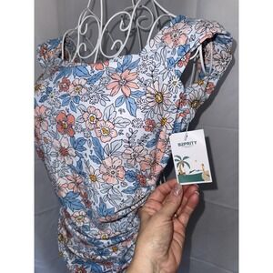 B2PRITY Swimsuit Women Large Blue Floral One Piece Ruched Tummy Control Ruffle